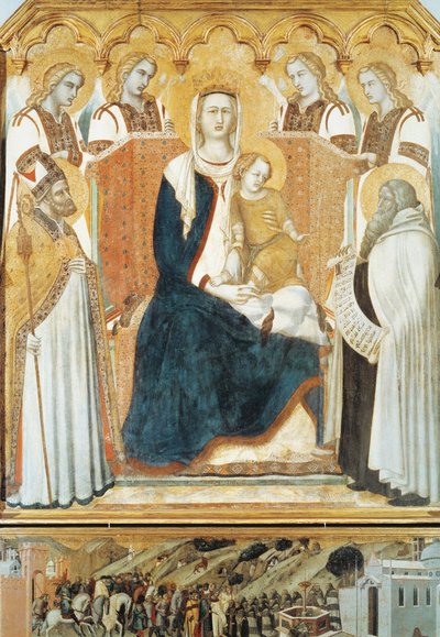 イタリア、シエナ、天使と聖人のいるマドンナ 作： Pietro Lorenzetti