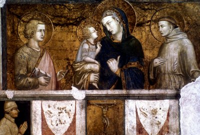 聖フランシスと福音伝道者聖ヨハネの間の聖母子 作： Pietro Lorenzetti