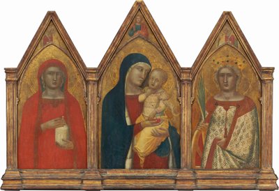 キリストを祝福するマドンナとチャイルド、そして聖マグダラのマリアと...、おそらく1340年. 作： Pietro Lorenzetti