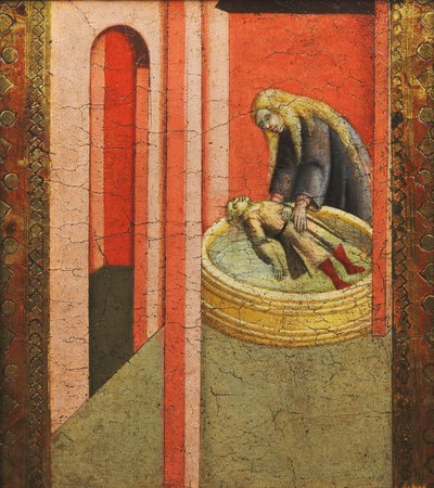 井戸で溺死した子供を生き返らせるハンガリーの聖エリザベス、 作： Pietro Lorenzetti