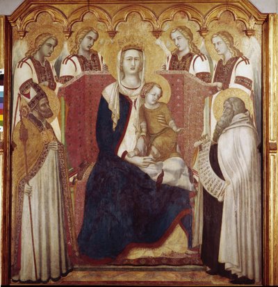聖ニコラウスと聖エリヤの間の聖母子カルメルの祭壇画」中央パネル（木にテンペラ 作： Pietro Lorenzetti