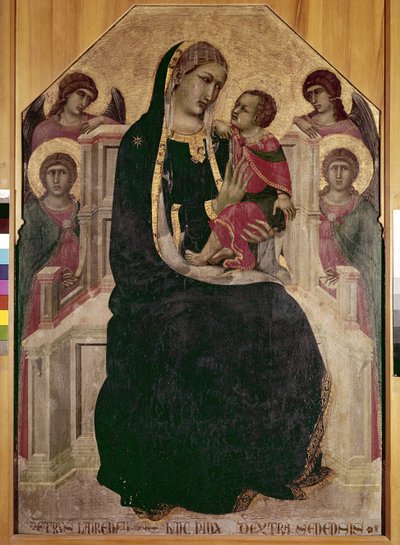 玉座の聖母と幼子イエス（マエスタ・ディ・コルトーナ）」（木にテンペラと金箔 作： Pietro Lorenzetti