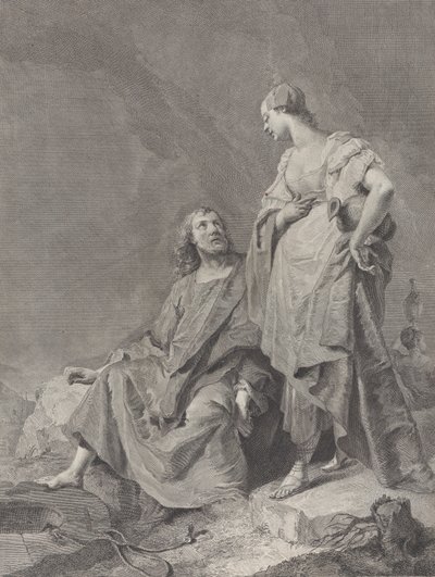 112 枚の聖なる版画のシリーズからのキリストと井戸でのサマリアの女., 1743-63 作： Pietro Monaco