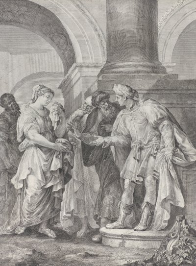 ダニエルは長老たちと議論し、スザンナは左側に立っています, 1732-50. 作： Pietro Monaco