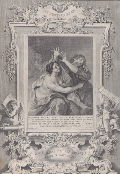 ヨセフとポティファルの妻、華麗な額縁、1739年。 作： Pietro Monaco