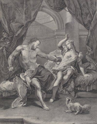 ベッドに座るサムソンとデリラ。 1730-39。 作： Pietro Monaco