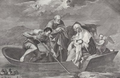 1730-50年、ボートに乗った聖家族と共にエジプトへの逃亡。 作： Pietro Monaco