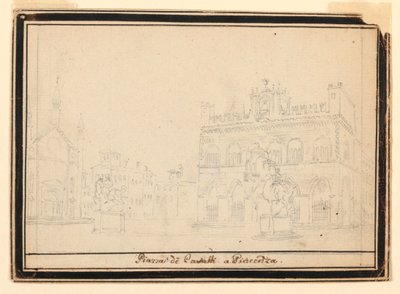 素描、ピアチェンツァのカヴァッリ広場、1825-50年 作： ピエトロナルドゥッチ
