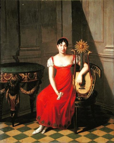 ハープ・リュートを持つ女性（油彩・パネル 作： Pietro Nocchi