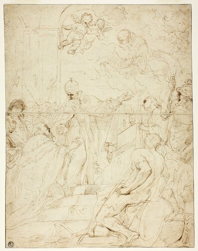 定規に現れる聖人 (直腸); Flying Putto (裏面) 作： Pietro Novelli
