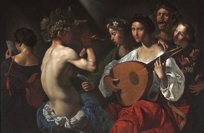バクシックコンサート、c.1625-30（キャンバスに油彩） 作： Pietro Paolini