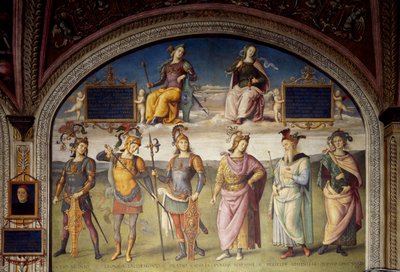 6人のアンティーク・ヒーローによる不屈と節制の寓話 作： Pietro Perugino
