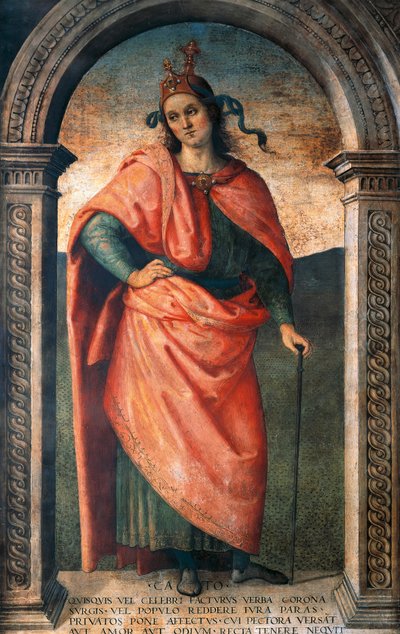 ピエトロ・ペルジーノ（約1450-1523）の「カトー」、フレスコ画、ペルージャのコレジオ・デル・カンビオ 作： Pietro Perugino