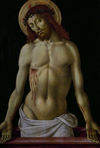 ピエタのキリスト」ペルジーノ（1450 ca-1523）作、木に油彩、cm 525x365 作： Pietro Perugino
