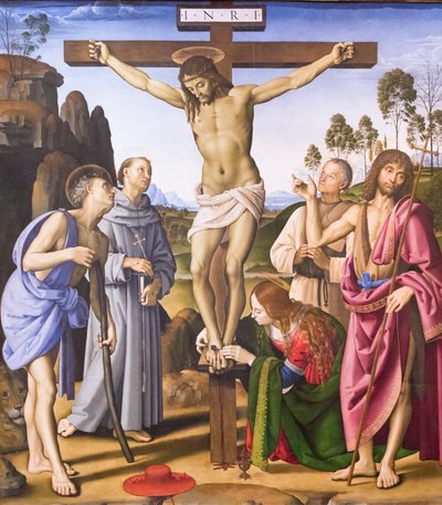 聖人と祝福されたジョヴァンニ・コロンビーニとの磔刑 作： Pietro Perugino