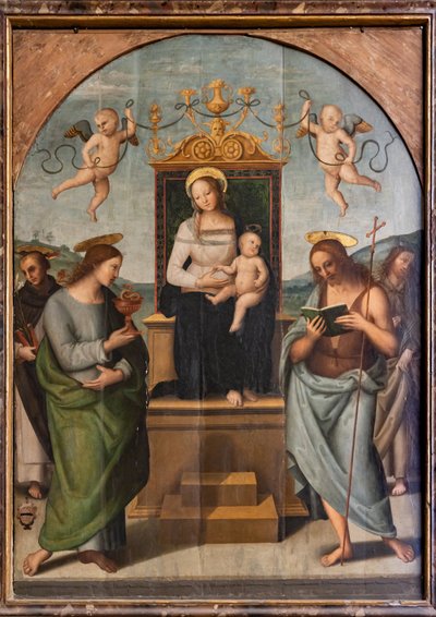 聖ゲルヴァーゼ、プロタシオ、ポール、ピーターの間で即位した聖母 作： Pietro Perugino