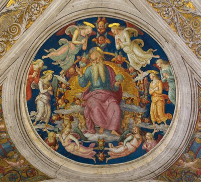 天使のいる父なる神、スタンツァからデボルシオディボルゴ 作： Pietro Perugino