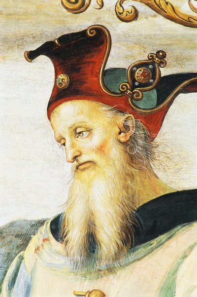 ペリクレス」ペルジーノ（1450年頃～1523年）作、イタリア、ウンブリア州ペルージャのプリオール宮殿、コレジオ・デル・カンビオ（変革の大学）の謁見の間のフレスコ画 作： Pietro Perugino
