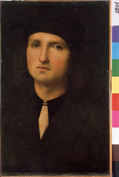 Portrait of a young man（若い男の肖像）。 ピエトロ ディ クリストフォロ ヴァンヌッチ ディット ピエトロ ペルジーノ (ル ペルジーノ) の絵画 作： Pietro Perugino