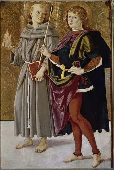 フェルトレの聖ベルナルディーネと聖セバスティアン（木にテンペラ、1476年頃 作： Pietro Perugino