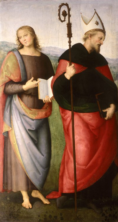 聖ヨハネ福音伝道者とカバの聖アウグスティヌス、1502年から21年頃 作： Pietro Perugino
