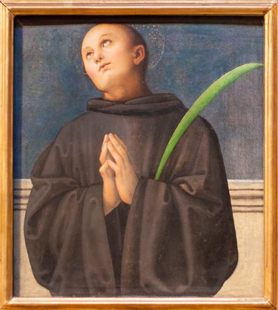 St Placidus (óleo sobre madeira) 作： Pietro Perugino
