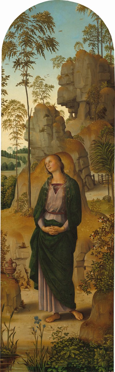 聖母、聖ヨハネ、聖ヒエロニムス、聖マグダラのマリアとのはりつけ[右パネル] 作： Pietro Perugino