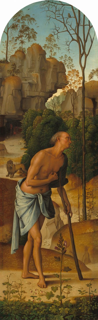 聖母、聖ヨハネ、聖ヒエロニムス、聖マグダラのマリアとのはりつけ[左パネル] 作： Pietro Perugino