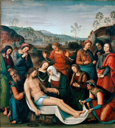 ペルジーノのピエトロ・ヴァンヌッチによるキリストの死の絵画の沈着または嘆き 作： Pietro Perugino