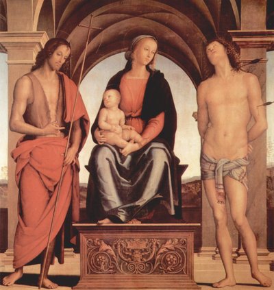 洗礼者聖ヨハネと聖セバスチャンと共にマドンナの即位 作： Pietro Perugino