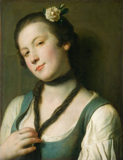 彼女の髪に花を持つ少女 作： Pietro Antonio Rotari