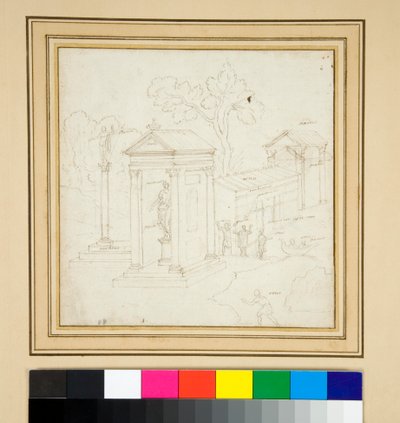 建築物のある風景画（ペンとインク 作： Pietro Santi Bartoli
