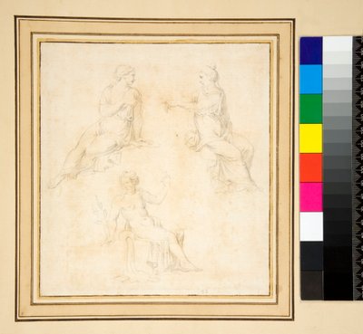 座っている3人の女性像（鉛筆 作： Pietro Santi Bartoli