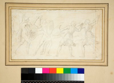 2人のアマゾンと戦う2人の戦士（鉛筆 作： Pietro Santi Bartoli