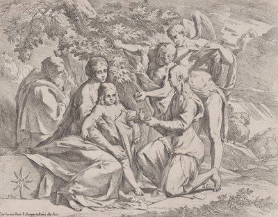 天使に養われた聖家族, ca. 1642-44。 作： Pietro Testa