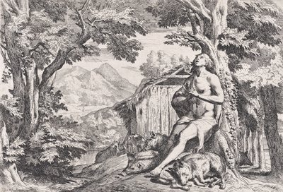 豚の間の放蕩息子、一連の 4 枚の版画から。 1645年。 作： Pietro Testa