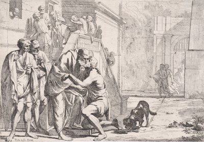 シリーズからの放蕩息子、息子を抱きしめる父親の帰還...、ca. 1645年。 作： Pietro Testa