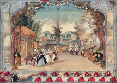 1775年8月29日、エステルハージ劇場でのオペラ「L&39;Incontro Improvviso」の初演でのジョセフハイドン（1732-1809） 作： Pietro Travaglia