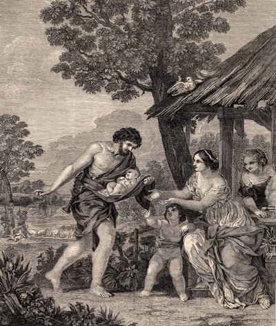 ロムルスとレムス。ピエトロ・ダ・コルトーネの絵の後のエングレーヴィング。1860年のエングレーヴィング。 作： Pietro da Cortona