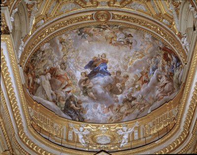 聖母被昇天 ピエトロ・ダ・コルトーナ（コルトーナのピーター）（1596-1669）によるフレスコ画 1652年 ローマ（サンタ・マリア・イン・ヴァリチェッラ教会） イタリア 作： Pietro da Cortona
