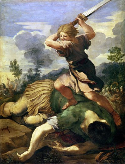 ゴリアテを殺すダビデ（キャンバスに油彩） 作： Pietro da (1596 1669) Cortona