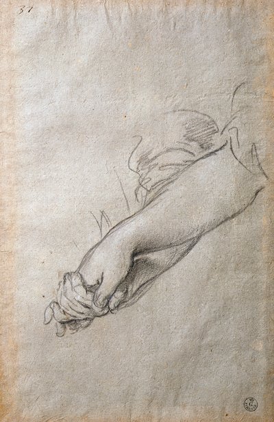 手と腕、フレスコ画「黄金のアコルトナージュ」のための習作 作： Pietro da Cortona
