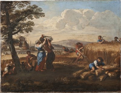コルトーナ、ピエトロ・ダ（1596-1669）（ピエール・ド・コルトーネ）の「収穫のある風景」。キャンバスに油彩。寸法：50x65cm。ストックホルム国立博物館 作： Pietro da Cortona