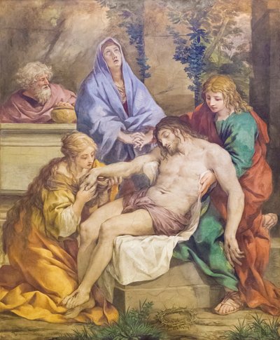 マドンナ、洗礼者聖ヨハネ、聖マグダラのマリア、ニコデモのいるピエタ (フレスコ画) 作： Pietro da (1596 1669) Cortona