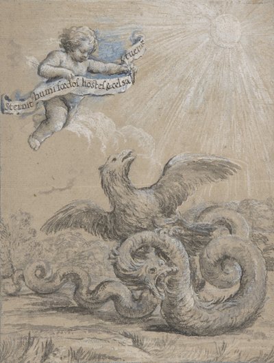 スカイホールで蛇とプットウと戦うワシのデザイン...、17世紀。 作： Pietro da Cortona