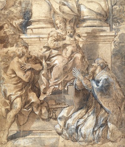 マドンナとチャイルド、洗礼者ヨハネ、教皇ステファヌス 作： Pietro da Cortona