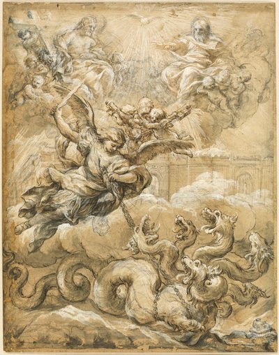 ドラゴンを征服する聖ミカエルと三位一体 作： Pietro da Cortona