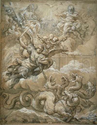 聖ミカエルとドラゴンを征服した聖三位一体、1666 作： Pietro da Cortona