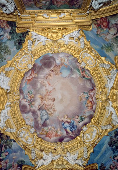 アポロに捧げられたコジモIデメディチ1519-74を描いた天井装飾のSala di Apollo Hall of Apolloの詳細 作： Pietro da Cortona