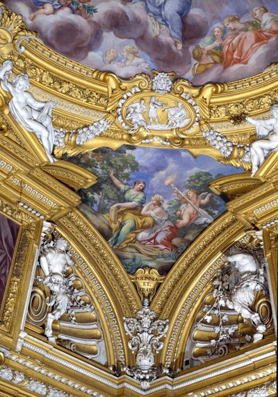 アポロのサラディアポロホール、ポリヒュムニアとエラトのフレスコ画を描いたペンダントの詳細 作： Pietro da Cortona